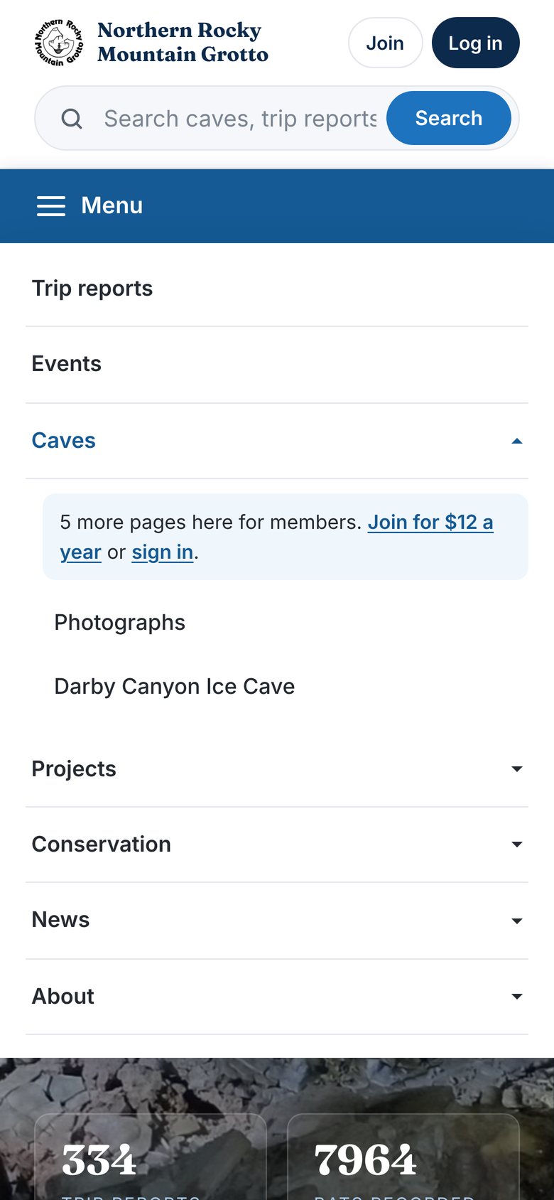 The site menu open on a phone